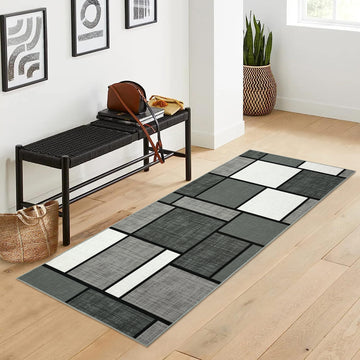 Garvee Runner Rug for Hallway Machine Washable Rugs 2x6 Rug Runner Geometric Modern Rug Entry Rug Non Slip Rug for Bedroom Soft Rug Stain Resistant Floor Mats Classroom Office Rug Grey 2'x6'