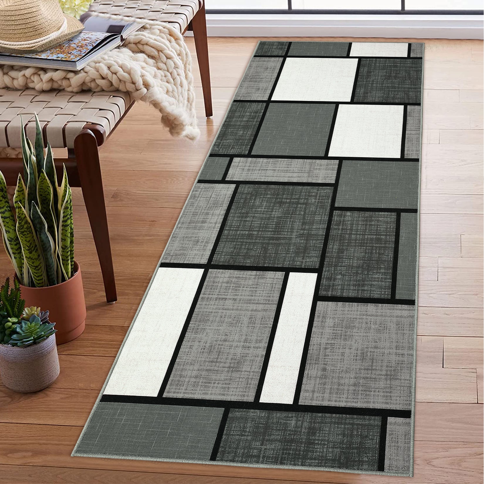 Garvee Runner Rug for Hallway Machine Washable Rugs 2x6 Rug Runner Geometric Modern Rug Entry Rug Non Slip Rug for Bedroom Soft Rug Stain Resistant Floor Mats Classroom Office Rug Grey 2'x6'