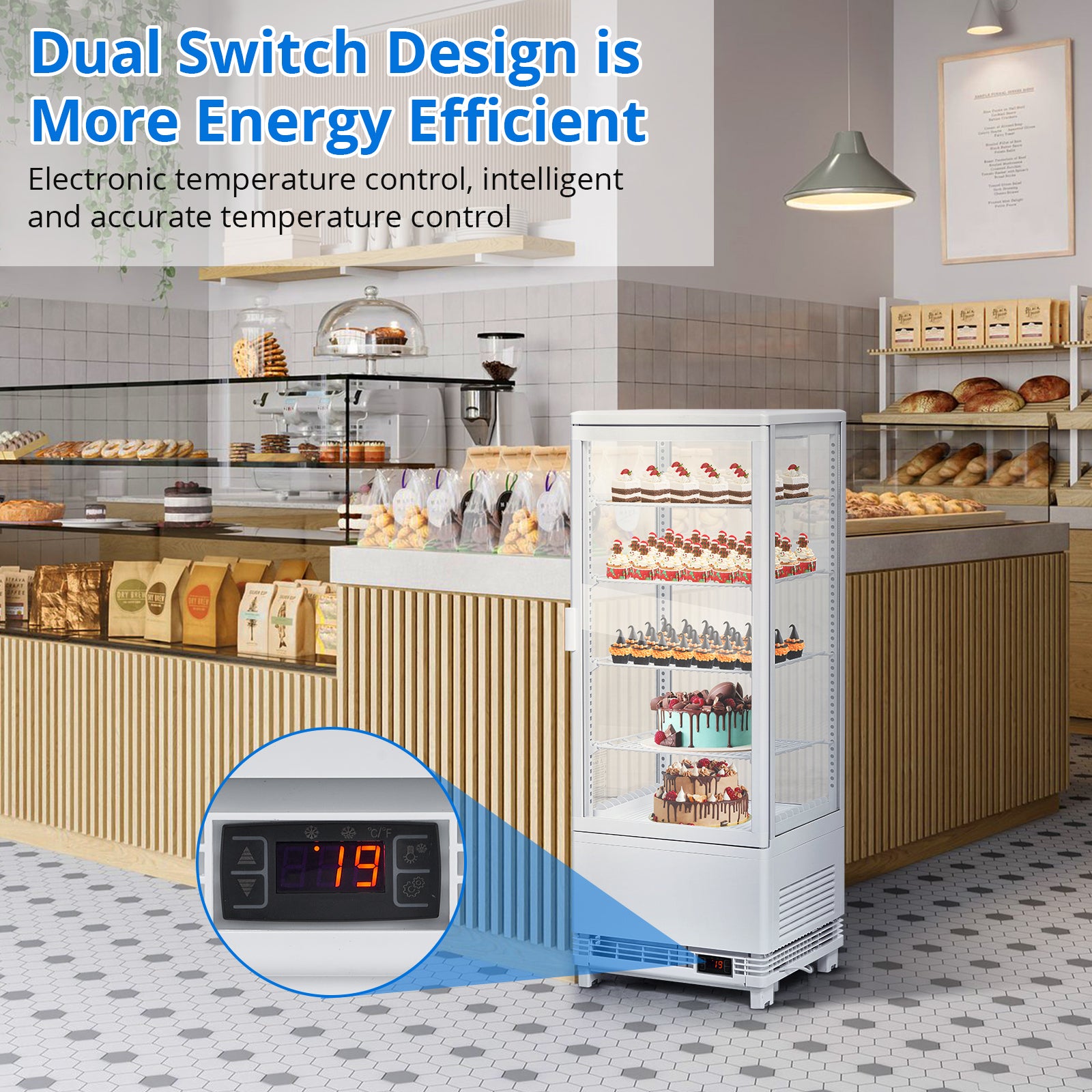 Garvee Commercial Refrigerator, 3.5 Cu. FT Glass Refrigerator Display Case Countertop with Adjustable Shelves, Interior LED Lighting, Display Fridge for Pastry Cake Restaurant, Auto Defrost, White