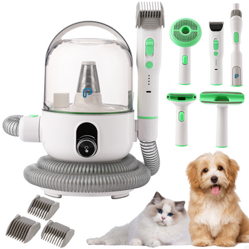 Garvee Pet Grooming Vacuum Kit, 16-Level Suction, 2L Dustbin, Low Noise Dog Hair Remover with 4 Combs, Green