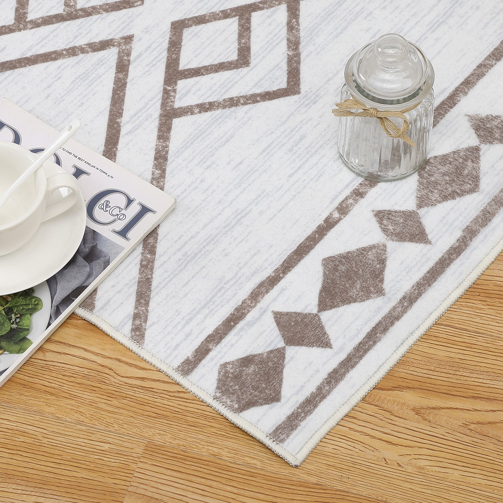 Garvee Washable Rug 9x12 Modern Geometric Area Rug Non Slip Large Area Rug Low Pile Farmhouse Rug Non Shedding Distressed Throw Rugs Floor Carpet for Living Room Bedrooms, Taupe