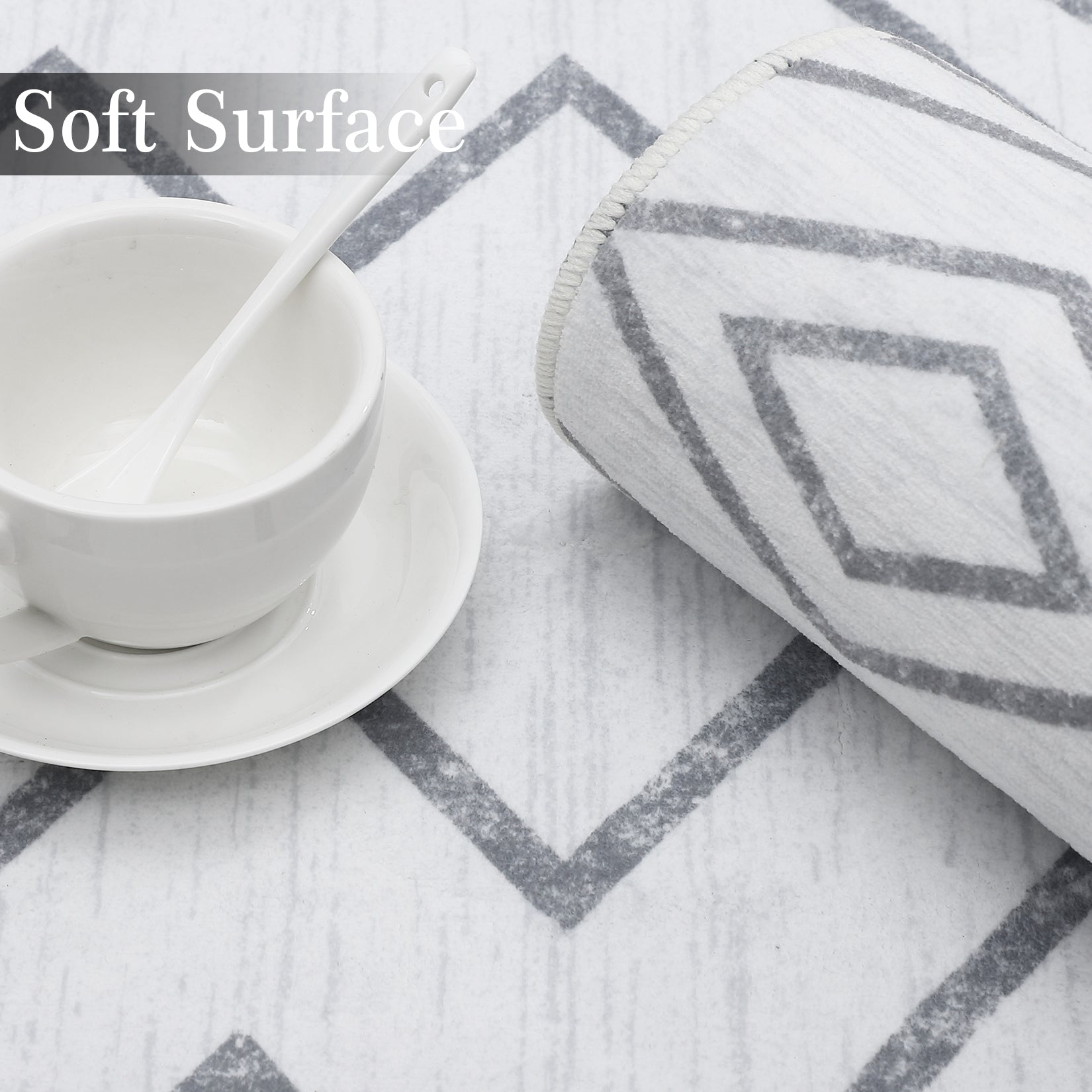 Garvee Modern Geometric Washable Rug Soft Thin Non Slip Indoor Carpet Blue 4x6 - Grey