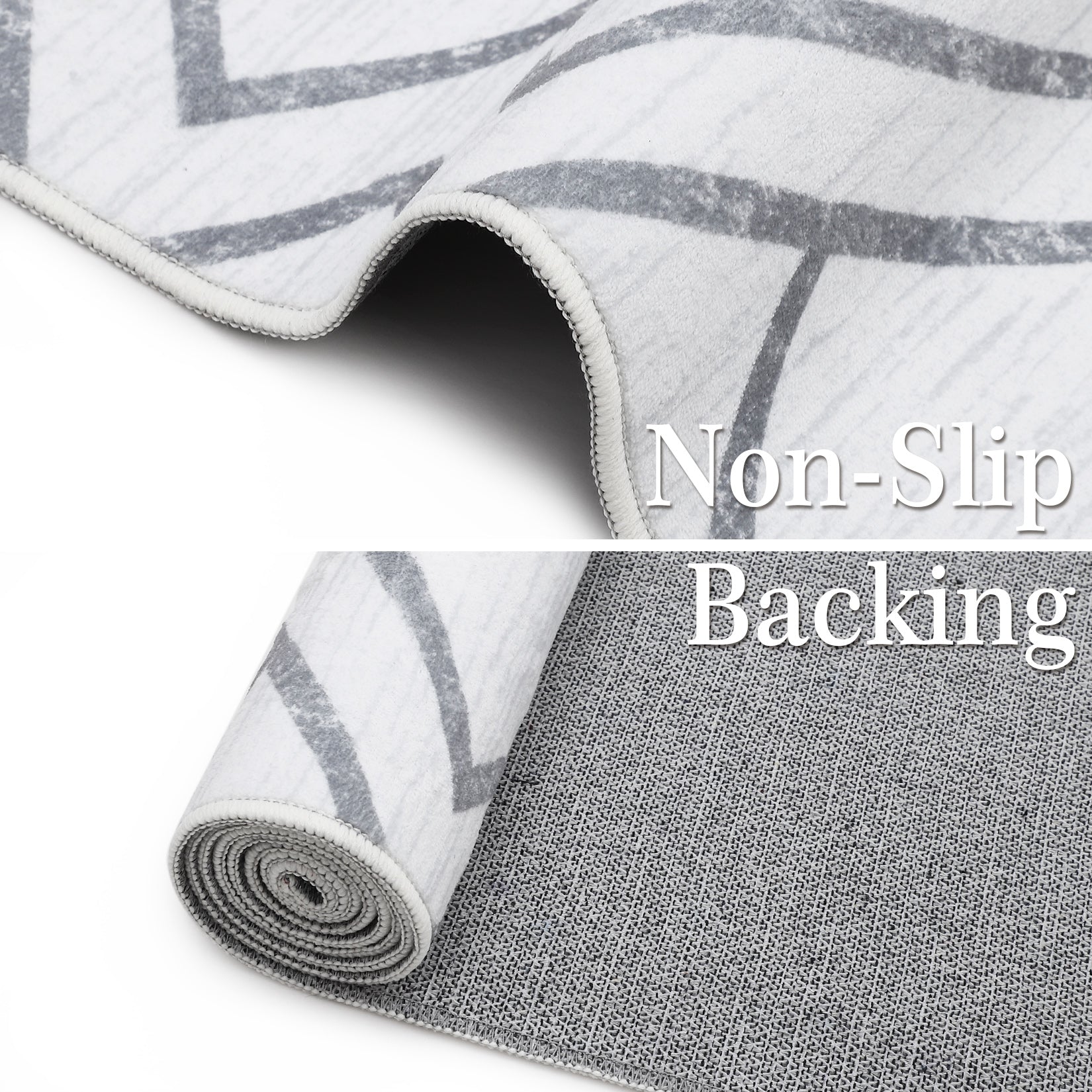 Garvee Modern Geometric Washable Rug Soft Thin Non Slip Indoor Carpet Blue 4x6 - Grey