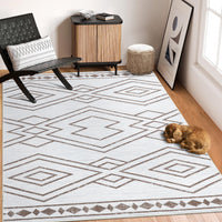 Garvee Washable Rug 9x12 Modern Geometric Area Rug Non Slip Large Area Rug Low Pile Farmhouse Rug Non Shedding Distressed Throw Rugs Floor Carpet for Living Room Bedrooms, Taupe