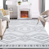 Garvee Modern Geometric Washable Rug Soft Thin Non Slip Indoor Carpet Blue 4x6 - Grey