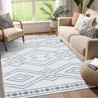 Garvee Modern Geometric Washable Rug Soft Thin Non Slip Indoor Carpet Blue 4x6 - Grey