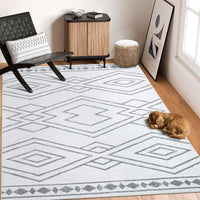Garvee Modern Geometric Washable Rug Soft Thin Non Slip Indoor Carpet Blue 4x6 - Grey