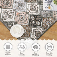 Garvee Trellis Area Rug 4x6 Washable Non-Slip Faux Wool, Soft Floral Pattern, Pet-Friendly, Indoor Bedroom, Grey/Brown