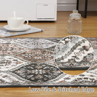 Garvee Trellis Area Rug 4x6 Washable Non-Slip Faux Wool, Soft Floral Pattern, Pet-Friendly, Indoor Bedroom, Grey/Brown