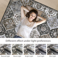 Garvee Trellis Area Rug 4x6 Washable Non-Slip Faux Wool, Soft Floral Pattern, Pet-Friendly, Indoor Bedroom, Grey/Brown