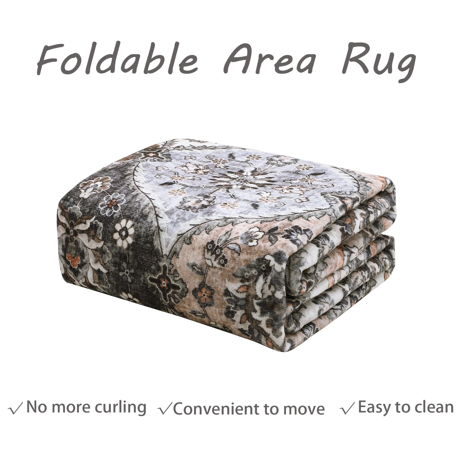 Garvee Trellis Area Rug 4x6 Washable Non-Slip Faux Wool, Soft Floral Pattern, Pet-Friendly, Indoor Bedroom, Grey/Brown