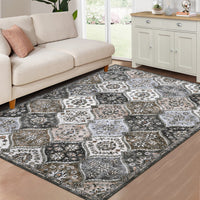 Garvee Trellis Area Rug 4x6 Washable Non-Slip Faux Wool, Soft Floral Pattern, Pet-Friendly, Indoor Bedroom, Grey/Brown