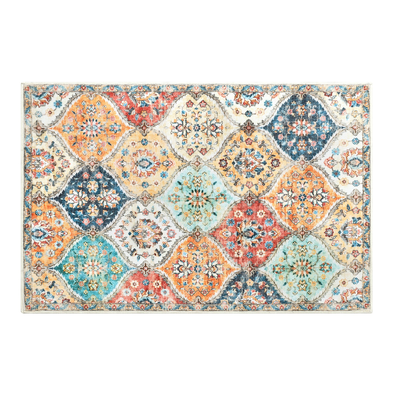 Garvee Area Rug 2x3 Non-Slip Washable Faux Wool Soft Low-Pile Floral Pattern Stain-Resistant Entryway, Kitchen, Living Room