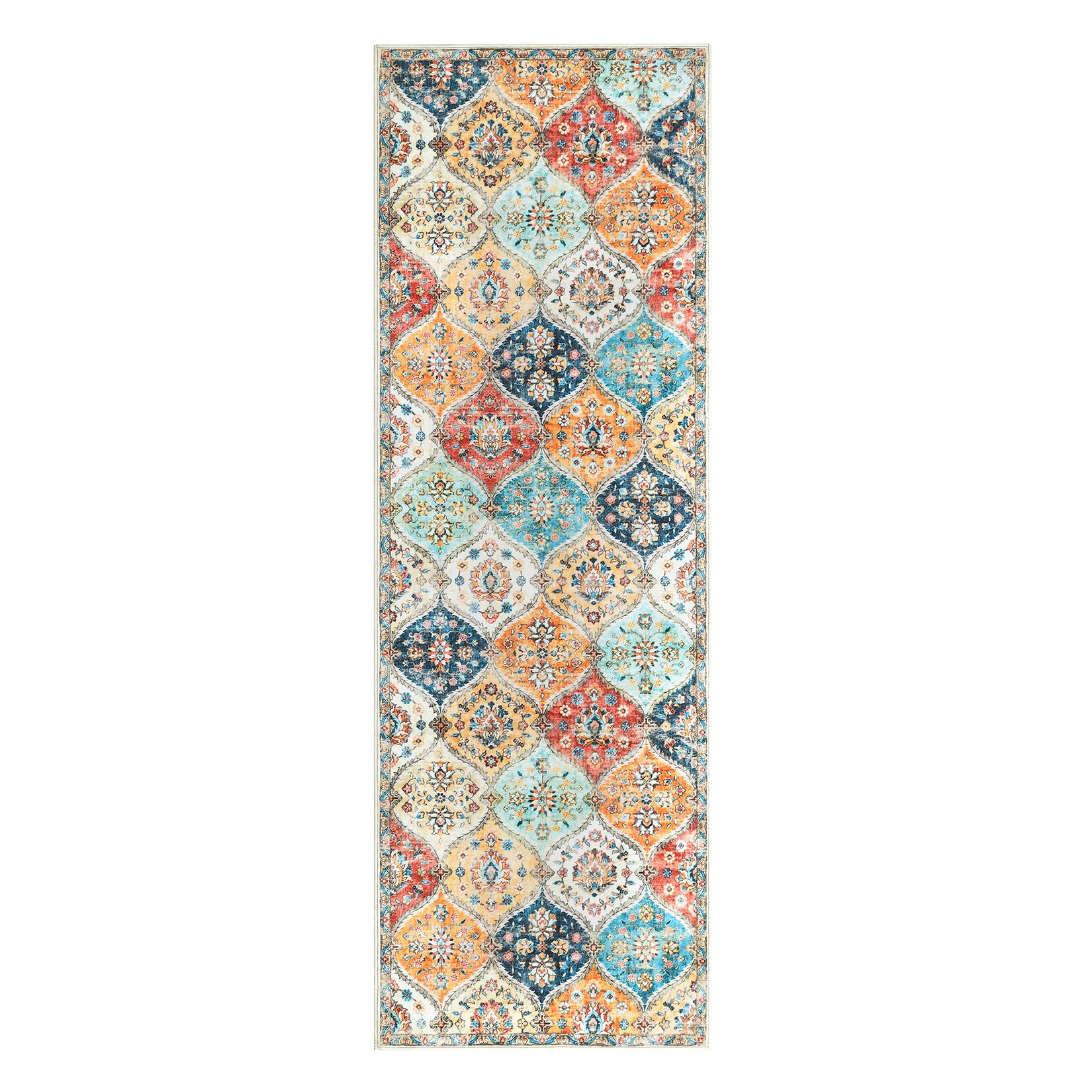 Garvee Floral Orange Washable 2x8 Runner Rug Vintage Floral Non Slip Low Pile Faux Wool Kitchen Bathroom Mat