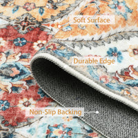 Garvee Floral Orange Washable 2x8 Runner Rug Vintage Floral Non Slip Low Pile Faux Wool Kitchen Bathroom Mat