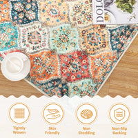 Garvee Floral Orange Washable 2x8 Runner Rug Vintage Floral Non Slip Low Pile Faux Wool Kitchen Bathroom Mat