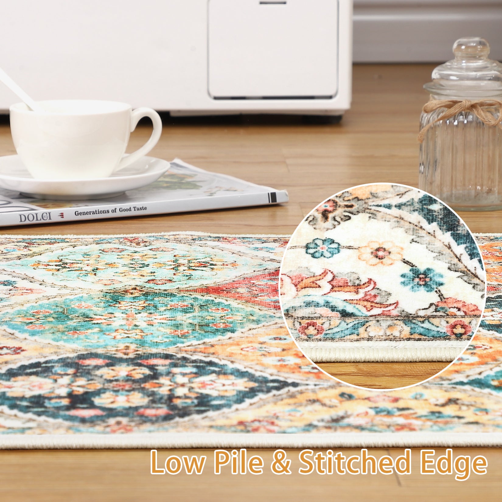 Garvee Area Rug 2x3 Non-Slip Washable Faux Wool Soft Low-Pile Floral Pattern Stain-Resistant Entryway, Kitchen, Living Room