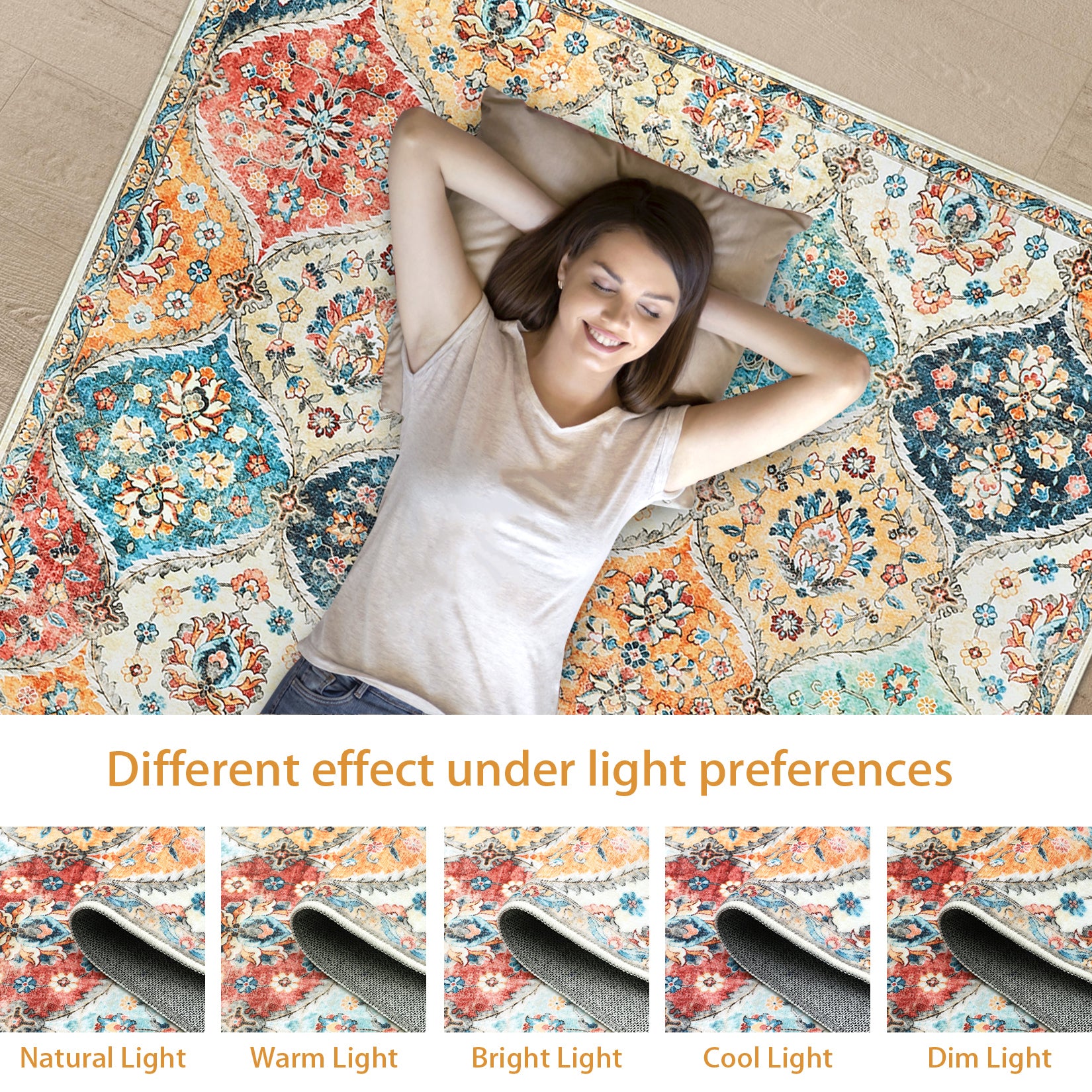 Garvee Machine Washable Rug 4x6 | Non-Slip, Ultra-Thin | Faux Wool, Vintage Trellis | Living Room, Bedroom, Dining Room