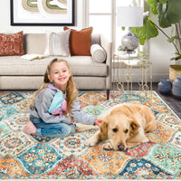 Garvee Machine Washable Rug 4x6 | Non-Slip, Ultra-Thin | Faux Wool, Vintage Trellis | Living Room, Bedroom, Dining Room