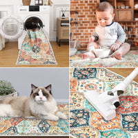 Garvee Floral Orange Washable 2x8 Runner Rug Vintage Floral Non Slip Low Pile Faux Wool Kitchen Bathroom Mat