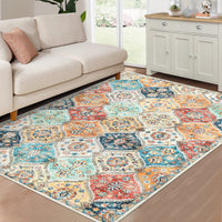 Garvee Machine Washable Rug 4x6 | Non-Slip, Ultra-Thin | Faux Wool, Vintage Trellis | Living Room, Bedroom, Dining Room