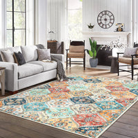 Garvee Machine Washable Rug 4x6 | Non-Slip, Ultra-Thin | Faux Wool, Vintage Trellis | Living Room, Bedroom, Dining Room
