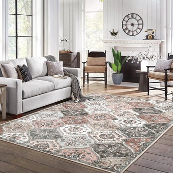 Garvee Washable Area Rug 10x13 Area Rug for Living Room Moroccan Trellis Rug Non Slip Throw Rugs Large Area Rug for Bedroom Low Pile Soft Stain Resistant Carpet for Dining Room