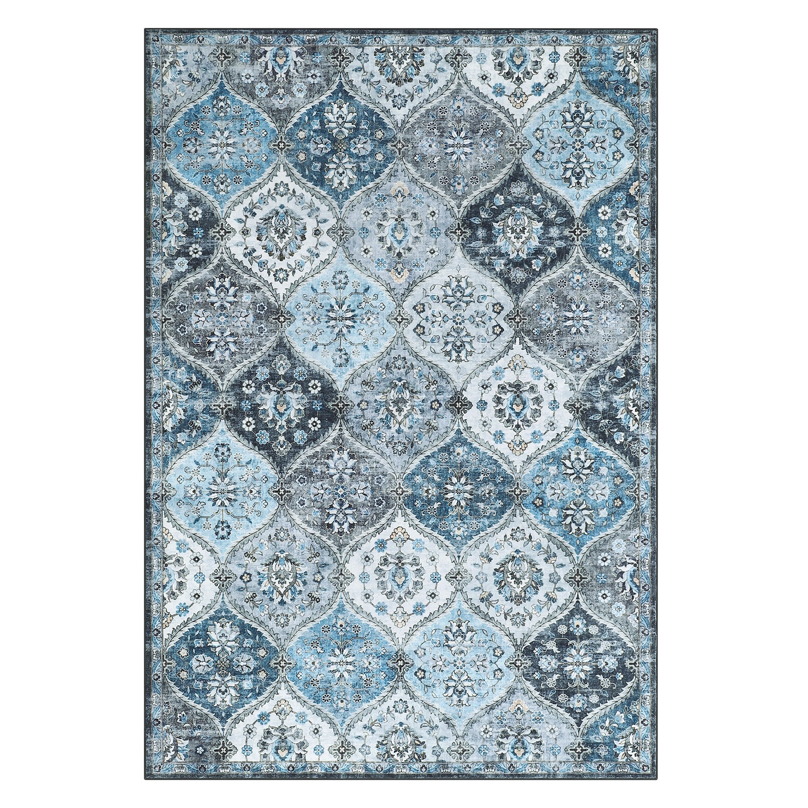 Garvee Washable Area Rug Moroccan Trellis Distressed Stain Resistant Non-Slip Vintage Medallion Accent Rug 3' x 5'