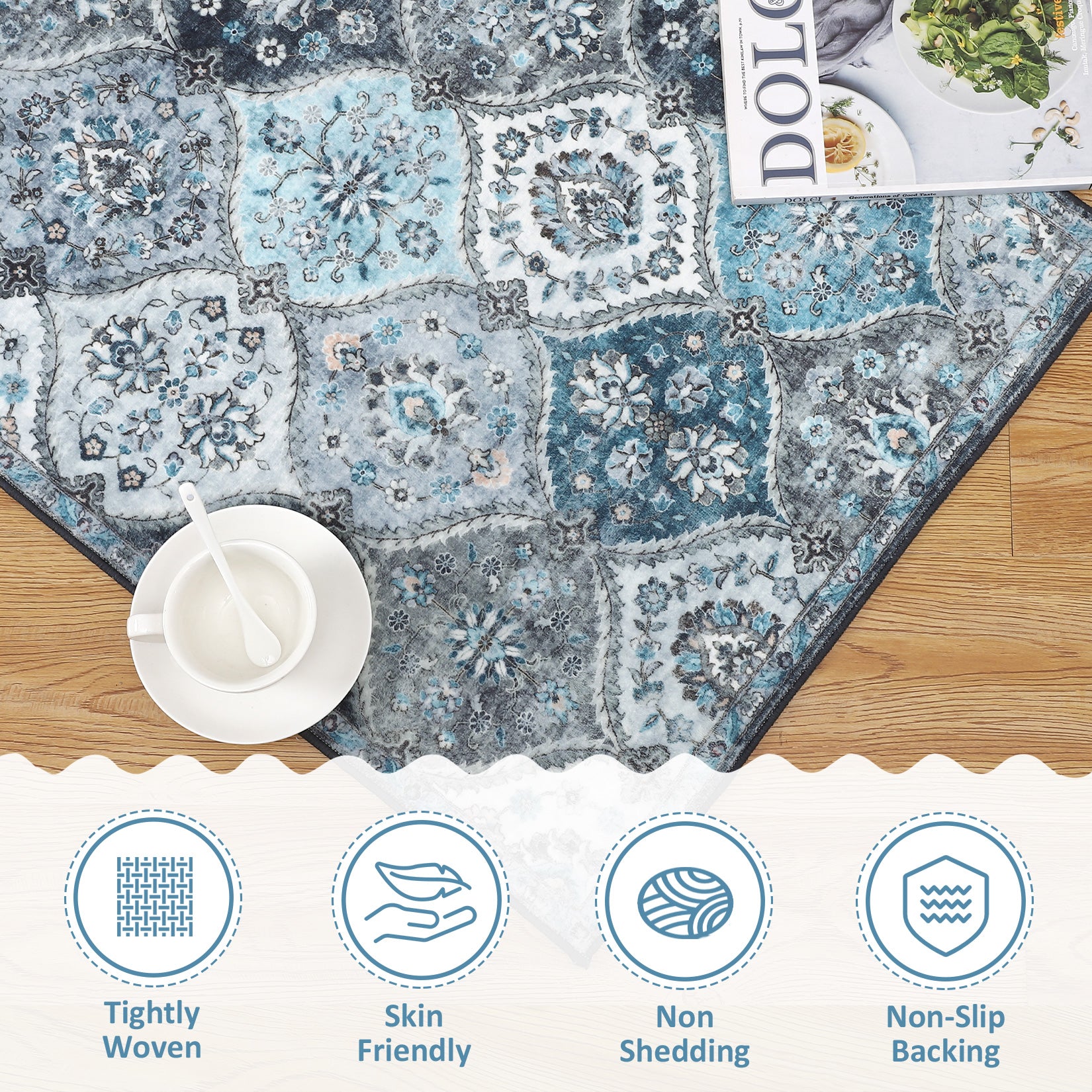 Garvee Area Rug 2x3 - Non-Slip, Washable - Faux Wool, Ultra-Thin, Pet-Friendly - Ideal for Bedroom, Living Room, Entryway