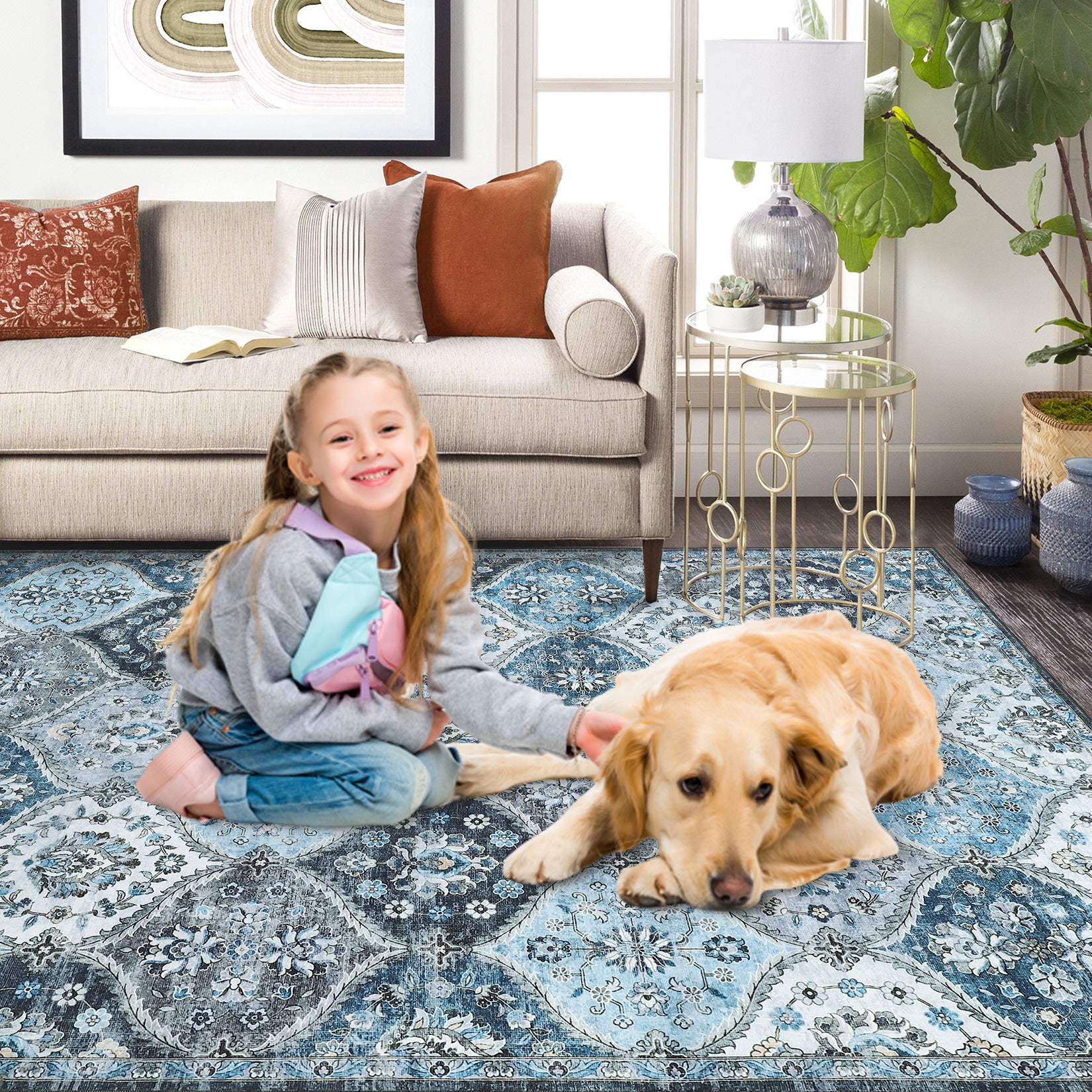 Garvee Area Rug 2x3 - Non-Slip, Washable - Faux Wool, Ultra-Thin, Pet-Friendly - Ideal for Bedroom, Living Room, Entryway