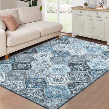 Garvee Washable Area Rug Moroccan Trellis Distressed Stain Resistant Non-Slip Vintage Medallion Accent Rug 3' x 5'