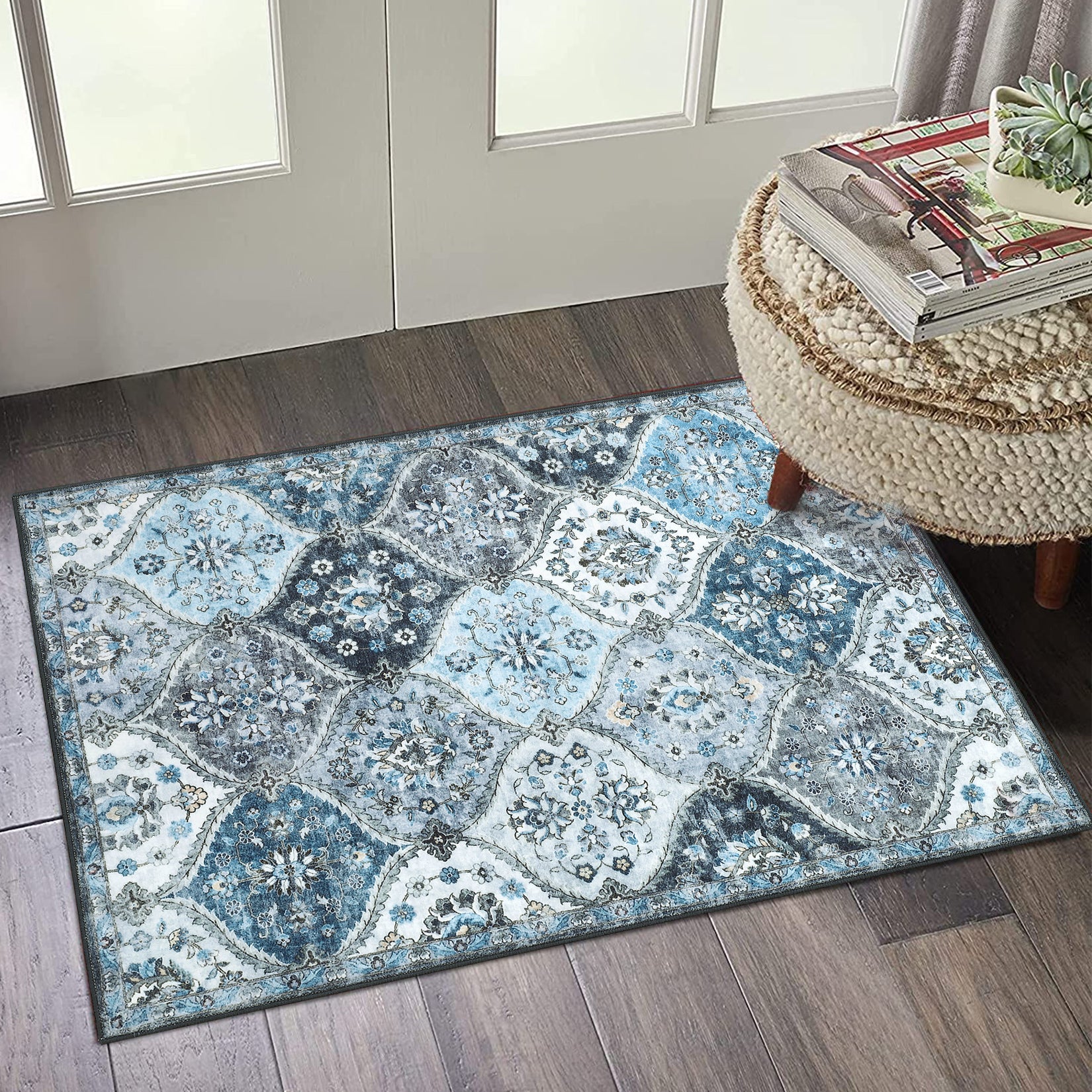 Garvee Area Rug 2x3 - Non-Slip, Washable - Faux Wool, Ultra-Thin, Pet-Friendly - Ideal for Bedroom, Living Room, Entryway