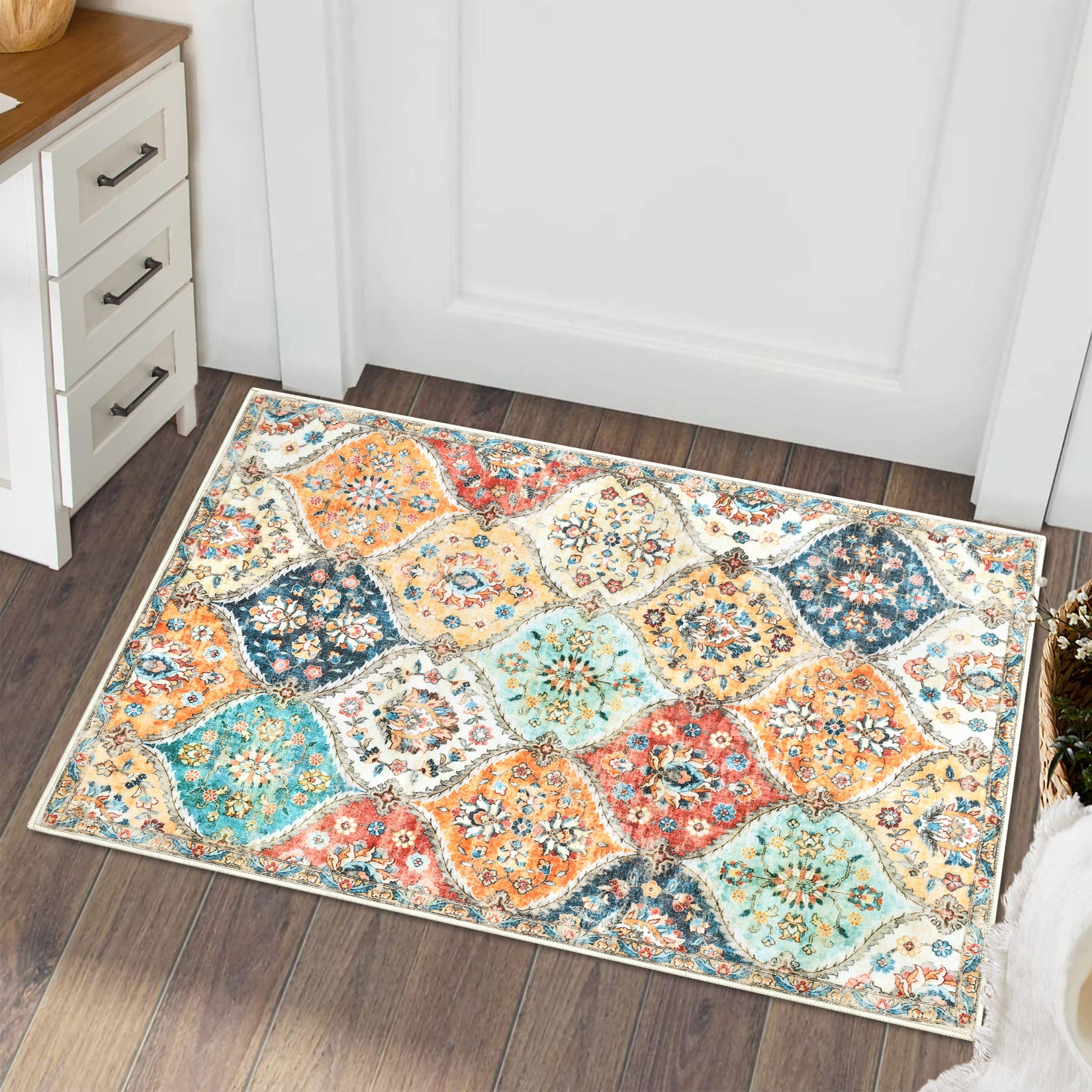 Garvee Area Rug 2x3 Non-Slip Washable Faux Wool Soft Low-Pile Floral Pattern Stain-Resistant Entryway, Kitchen, Living Room