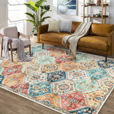 Garvee 10x13 Area Rug Extra Large Moroccan Trellis Machine Washable Rug Vintage Medallion Distressed Accent Rug Stain Resistant Non-Slip Floor Cover Carpet Rug for Living Room Bedroom - Orange