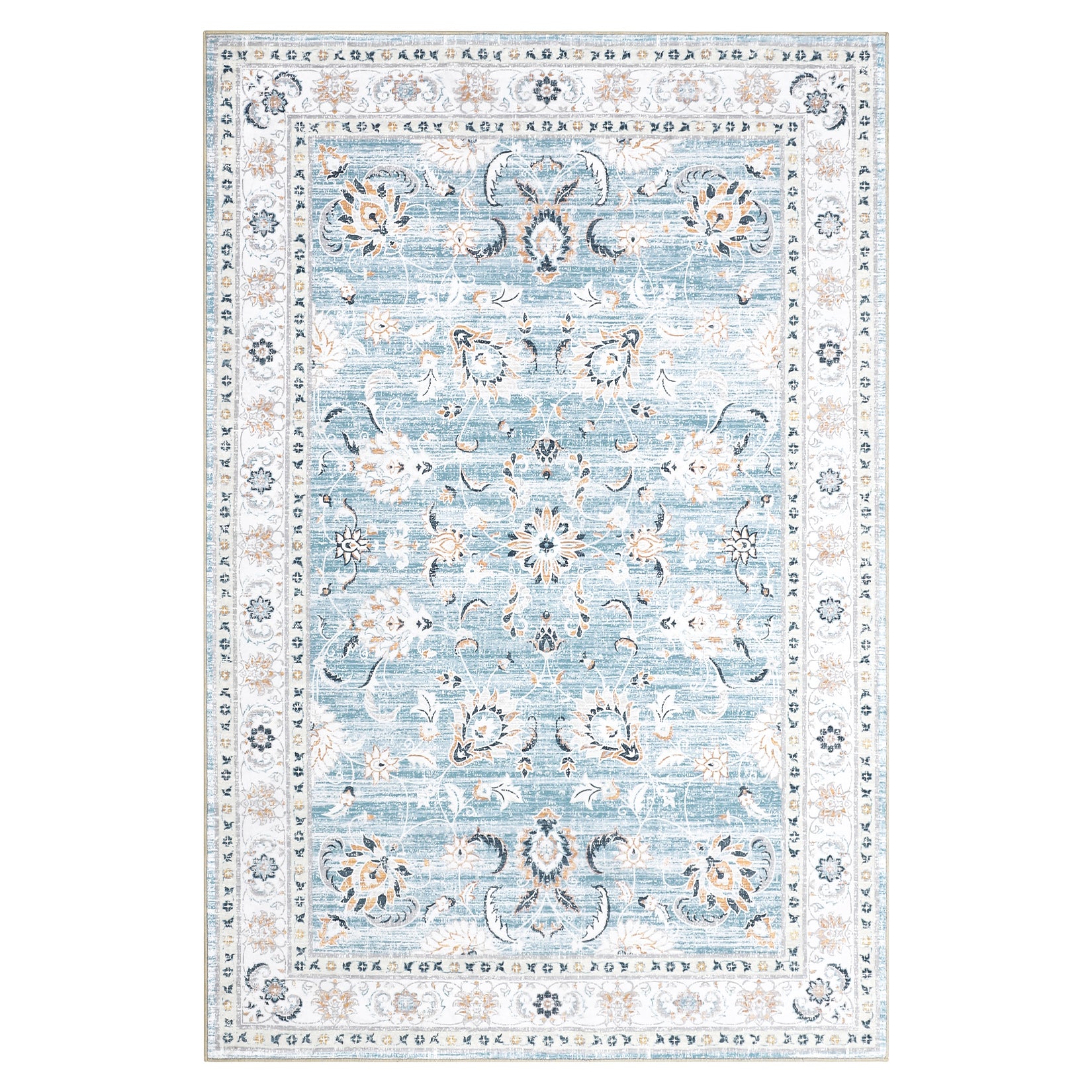 Garvee Area Rug 8x10 Large Vintage Rug Machine Washable Area Rug Indoor Floor Cover Boho Distressed Rug Retro Accent Area Rug for Living Room Bedroom Kitchen, Blue