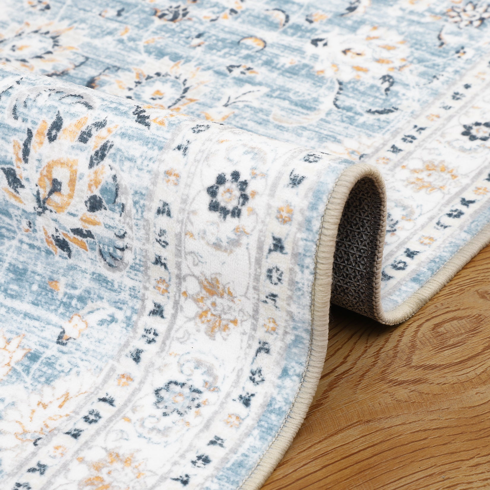 Garvee Area Rug 8x10 Large Vintage Rug Machine Washable Area Rug Indoor Floor Cover Boho Distressed Rug Retro Accent Area Rug for Living Room Bedroom Kitchen, Blue