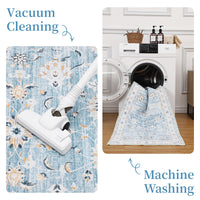 Garvee Area Rug 8x10 Large Vintage Rug Machine Washable Area Rug Indoor Floor Cover Boho Distressed Rug Retro Accent Area Rug for Living Room Bedroom Kitchen, Blue