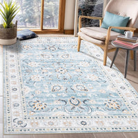 Garvee Area Rug 8x10 Large Vintage Rug Machine Washable Area Rug Indoor Floor Cover Boho Distressed Rug Retro Accent Area Rug for Living Room Bedroom Kitchen, Blue