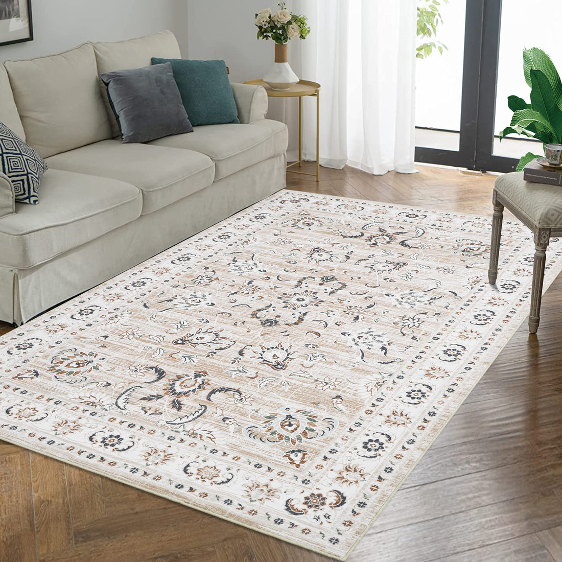 Garvee 9x12 Large Living Room Area Rug Washable Rug Vintage Accent Floor Cover Retro Distressed Area Rug Non-Slip Indoor Area Rug for Bedroom Home Office, Pink