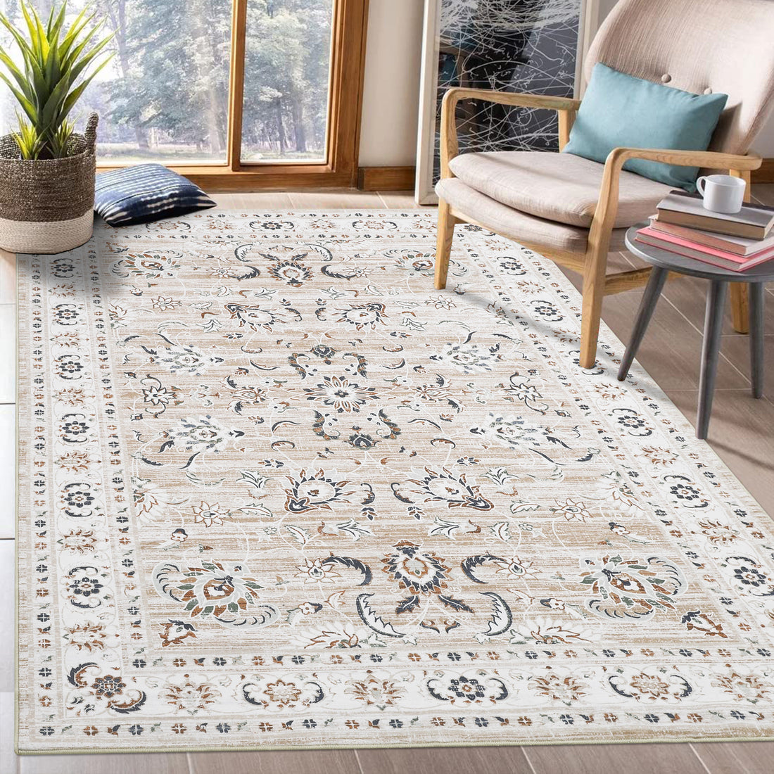 Garvee 9x12 Large Living Room Area Rug Washable Rug Vintage Accent Floor Cover Retro Distressed Area Rug Non-Slip Indoor Area Rug for Bedroom Home Office, Pink