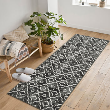 Garvee Runner Rug 2x6 Boho Rug Modern Geometric Rugs for Entryway Hallway Laundry Bathroom Washable Trellis Rug Non Slip Office Carpet Moroccan Bedroom Rug Distressed Area Rugs Low Pile Grey