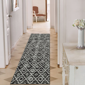 Garvee Runner Rug 2x6 Boho Rug Modern Geometric Rugs for Entryway Hallway Laundry Bathroom Washable Trellis Rug Non Slip Office Carpet Moroccan Bedroom Rug Distressed Area Rugs Low Pile Grey