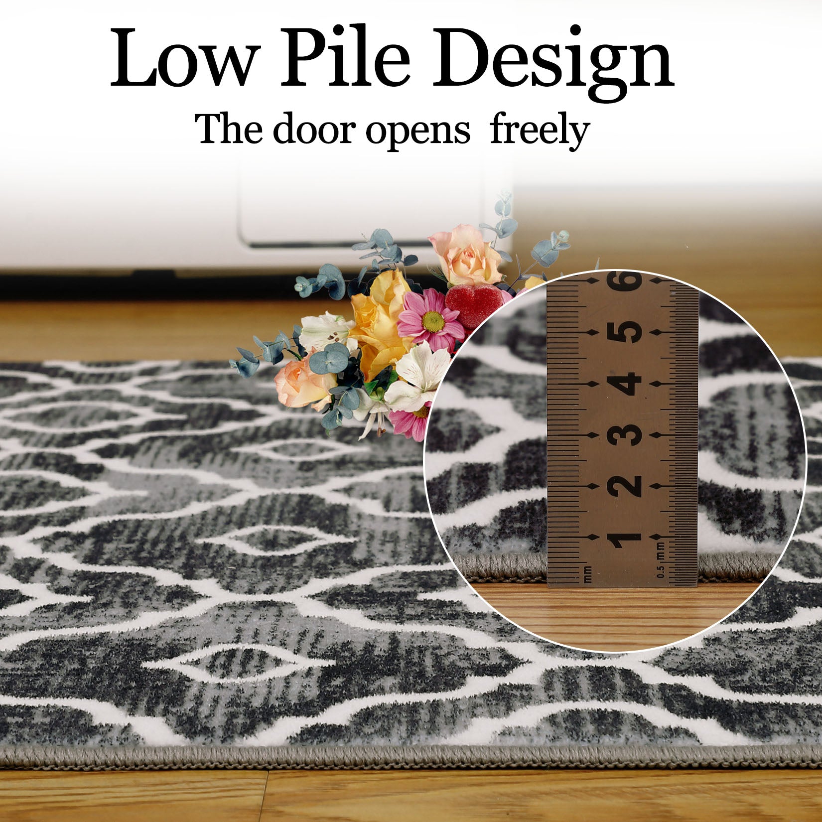 Garvee Runner Rug 2x6 Boho Rug Modern Geometric Rugs for Entryway Hallway Laundry Bathroom Washable Trellis Rug Non Slip Office Carpet Moroccan Bedroom Rug Distressed Area Rugs Low Pile Grey