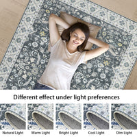 Garvee Washable Rug 8x10 Living Room Area Rug,Indoor Vintage Throw Carpet Mat Distressed Floral Print Bedroom Rugs Lightweight Foldable Thin Rug Non Slip Home Decor Mat for Dining Room Kitchen, Grey