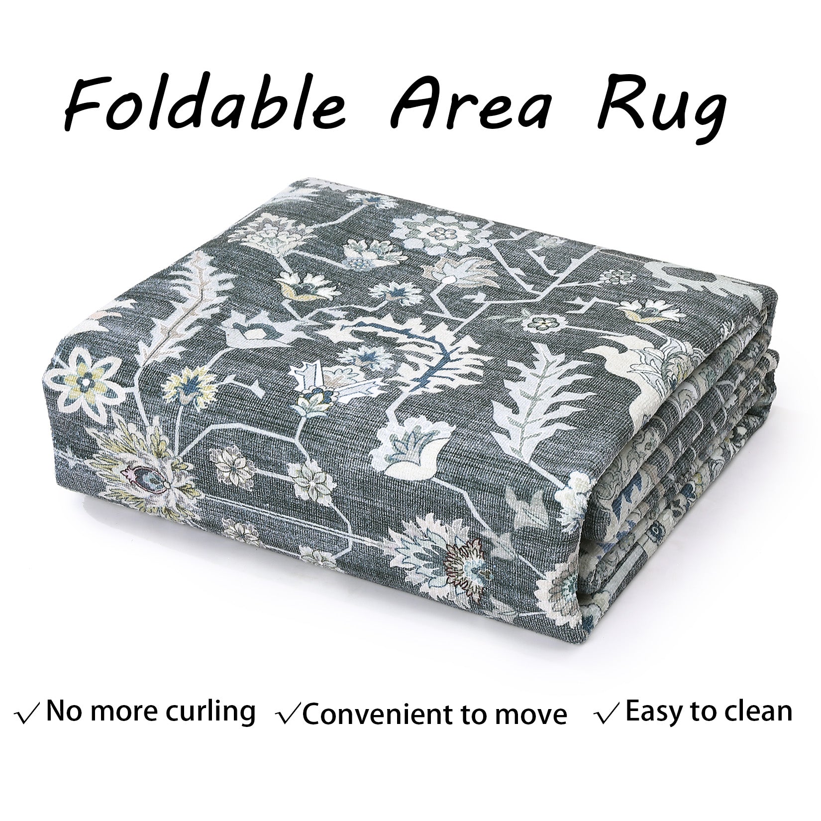 Garvee Washable Rug 8x10 Living Room Area Rug,Indoor Vintage Throw Carpet Mat Distressed Floral Print Bedroom Rugs Lightweight Foldable Thin Rug Non Slip Home Decor Mat for Dining Room Kitchen, Grey