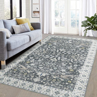 Garvee Washable Rug 8x10 Living Room Area Rug,Indoor Vintage Throw Carpet Mat Distressed Floral Print Bedroom Rugs Lightweight Foldable Thin Rug Non Slip Home Decor Mat for Dining Room Kitchen, Grey