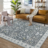 Garvee Washable Rug 8x10 Living Room Area Rug,Indoor Vintage Throw Carpet Mat Distressed Floral Print Bedroom Rugs Lightweight Foldable Thin Rug Non Slip Home Decor Mat for Dining Room Kitchen, Grey - Gray