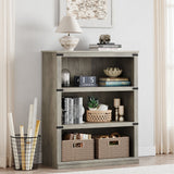 Garvee Farmhouse 3 Tier Bookcase, Open Shelves, MDF Wood, Rustic Grey, 43.3" Low Bookcase, Home Office, Living Room - Gray
