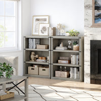 Garvee Farmhouse 3 Tier Bookcase, Open Shelves, MDF Wood, Rustic Grey, 43.3" Low Bookcase, Home Office, Living Room
