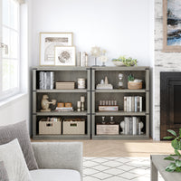 Garvee Farmhouse 3 Tier Bookcase, Open Shelves, MDF Wood, Rustic Grey, 43.3" Low Bookcase, Home Office, Living Room